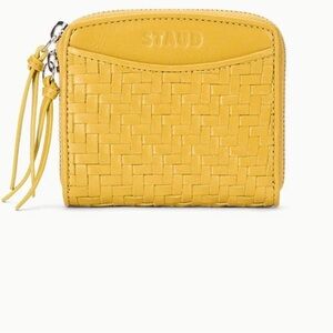 STAUD Yellow Wallet: Mae Hand-Woven Leather Wallet in Goldenrod, Zip closure ☀️